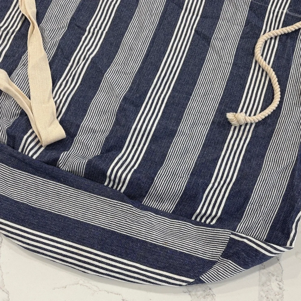 Set of 2 Striped Cotton Canvas Large Laundry Bags - Navy Blue, Grey, White